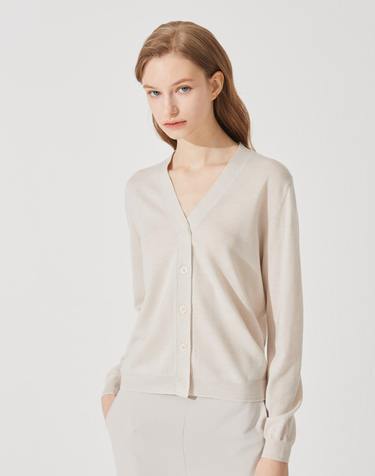 [Murray Allan] Long V-neck cardigan_Sand Beige(SB)