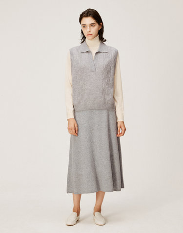 [Cashmere Class] 100%캐시미어 Cable open collar vest_Cloud (CD) C43WVT001CD