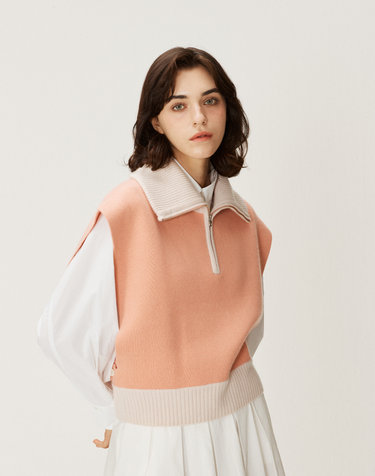 [Murray Allan] 100%캐시미어 Half zip-up open Vest_(PEACH)PC M43WVT018PC