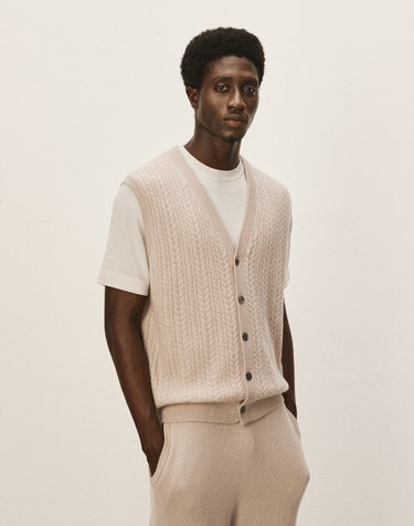 [Murray Allan] 100%캐시미어 V-neck cable vest_Skin Beige(SB) M43MVT004SB