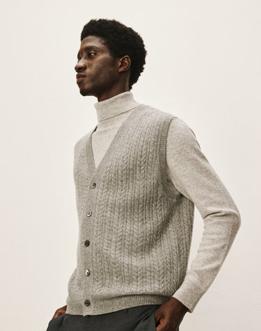[Murray Allan] 100%캐시미어 V-neck cable vest_Melange grey(MG) M43MVT004MG