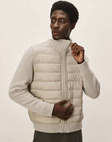 [Murray Allan]100%캐시미어 하프넥 집업 구스믹스 자켓Half neck Zip-up Goose mix jacket_Shadow (SD) M43MOT010SD