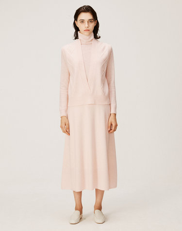[Cashmere Class] 100%캐시미어 Cable V-neck wrap vest_Rose pink (RP) C43WVT004RP
