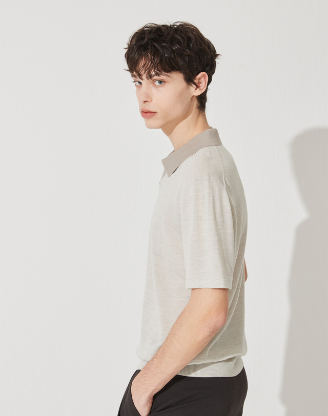 캐시미어하우스 [Murray Allan] _Color Block Open Shirt Half Pullover_Smong M42MPU003SG 착용컷