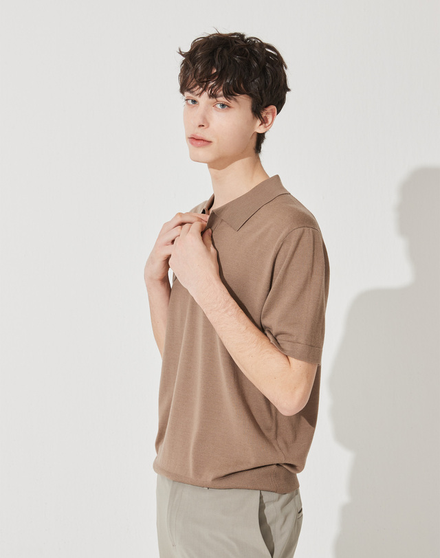 캐시미어하우스 [Murray Allan] Color Block Open Shirt Half Pullover_Earth(TH) M42MPU003TH 착용컷