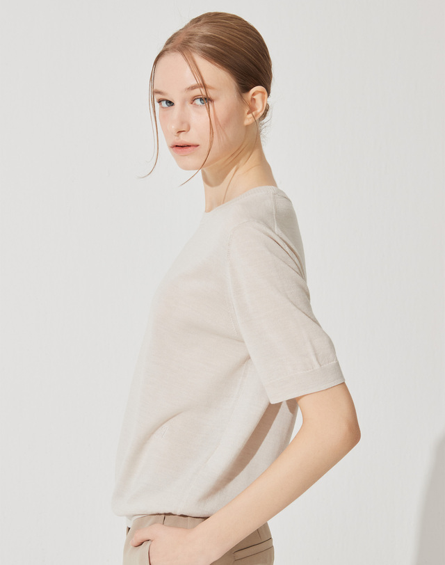 캐시미어하우스 [Murray Allan] Logo Round Half Pullover_Sand Beige(SE) M42WPU023SE 착용컷
