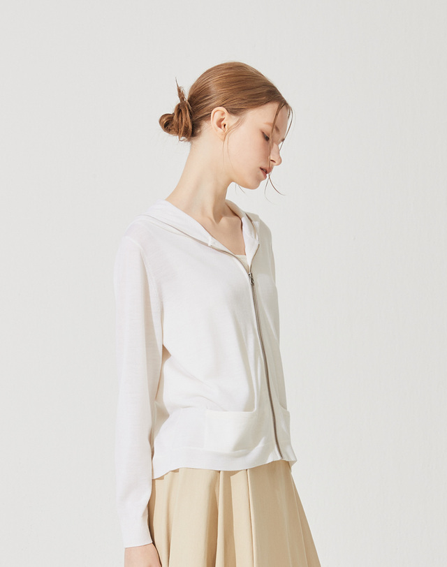 캐시미어하우스 [Murray Allan]후드 집업가디건 Hooded zip-up cardigan_Ivory(IV) M42WCD009IV 착용컷