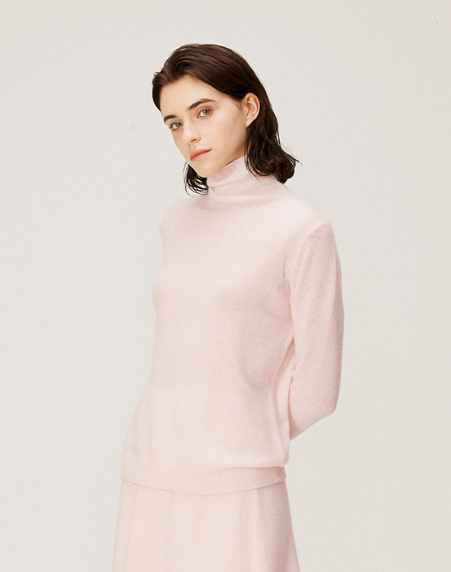 캐시미어하우스 [Cashmere Class] 100%캐시미어 Rollneck Loose Pullover_Rose pink(RP) C43WPU007RP 착용컷