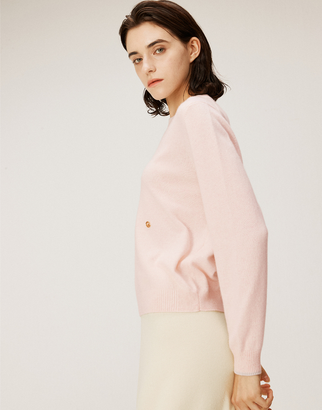 캐시미어하우스 [Cashmere Class] 100%캐시미어 Round loose pullover_Rose pink(RP) C43WPU003RP 착용컷