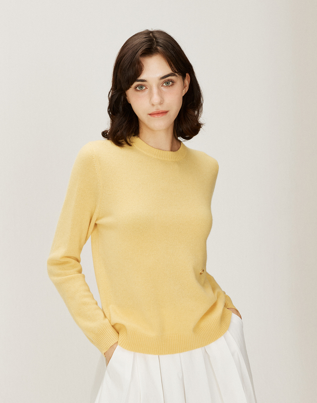 캐시미어하우스 [Murray Allan] 100%캐시미어 Round pullover_YELLOW(YE) M43WPU040YE 착용컷