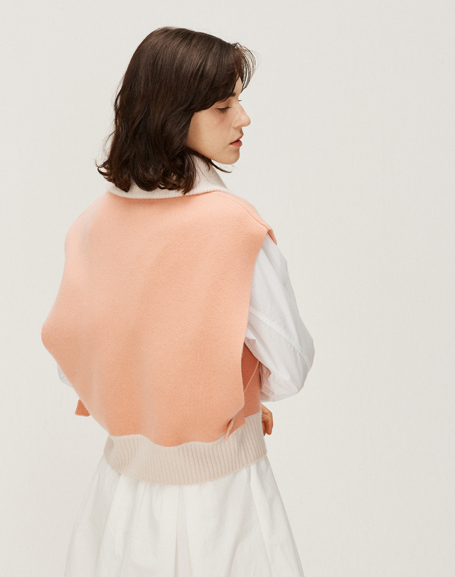 캐시미어하우스 [Murray Allan] 100%캐시미어 Half zip-up open Vest_(PEACH)PC M43WVT018PC 착용컷