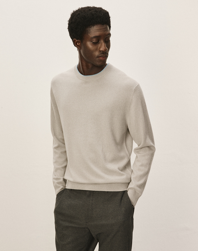 캐시미어하우스 [Murray Allan] 100%캐시미어 Neck color block round pullover_Shadow(SD) M43MPU002SD 착용컷