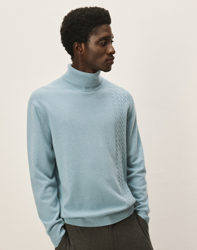 캐시미어하우스 [Murray Allan] 100%캐시미어 Cable block pullover_Blue grey (BY) M43MPU003BY 착용컷