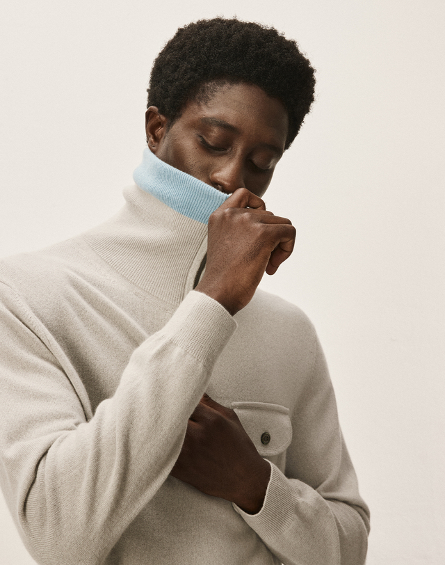 캐시미어하우스 [Murray Allan] 100%캐시미어 Half zip-up pullover_Shadow (SD) M43MPU005SD 착용컷