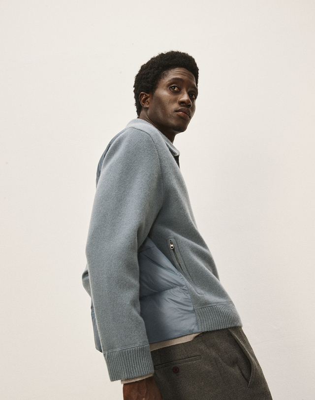캐시미어하우스 [Murray Allan]Collar Zip-up Goose mix Zip-up Jacket_Stone (ST) M43MOT009ST 착용컷