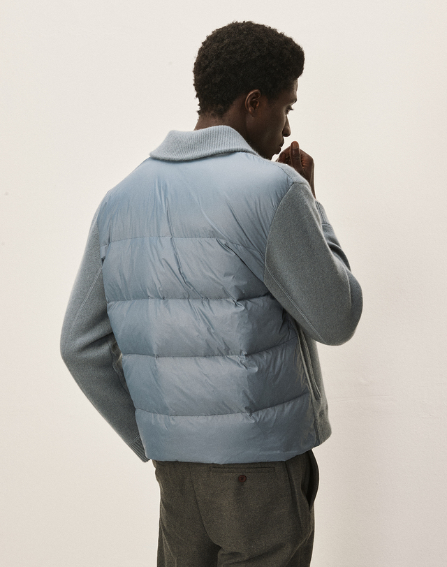 캐시미어하우스 [Murray Allan]Collar Zip-up Goose mix Zip-up Jacket_Stone (ST) M43MOT009ST 착용컷