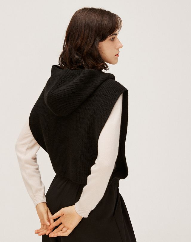 캐시미어하우스 [Murray Allan] 100%캐시미어 Hoody Warmer Vest_ Black (BK) M43WVT032BK 착용컷