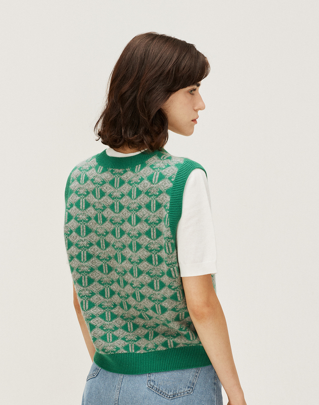 캐시미어하우스 [Murray Allan] 100%캐시미어 Pattern Round Neck Vest_ Green (GN) M43WVT036GN 착용컷