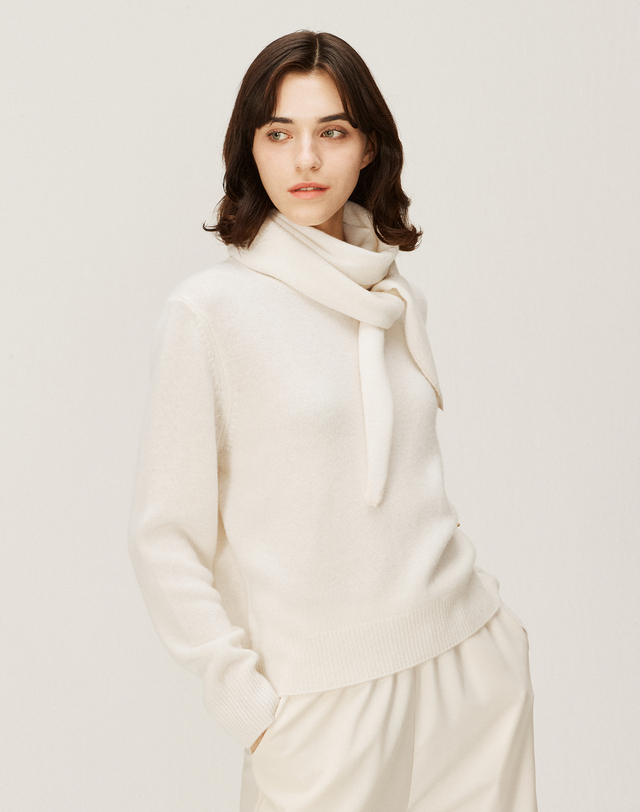 캐시미어하우스 [Murray Allan] 100%캐시미어 Lurex point shawl_Ivory (IV) M43ASH039IV 착용컷