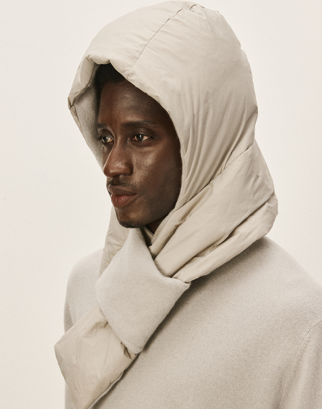 캐시미어하우스 [Murray Allan]100% 캐시미어 리버시블 구스믹스 후디 머플러 Reversible goose mix Hoody muffler_Shadow (SD) M43AHA034SD 착용컷