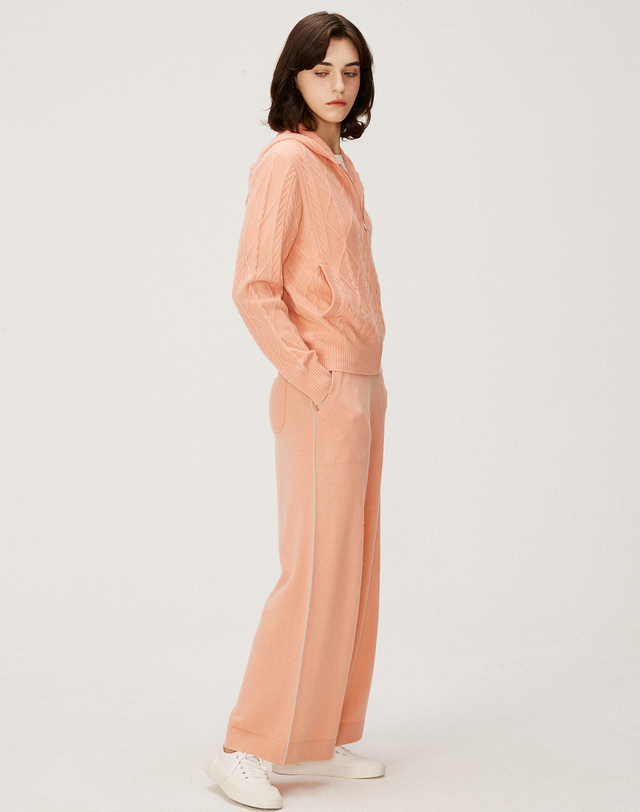 캐시미어하우스 [Murray Allan] 100%캐시미어 Line Wide Pants_ Peach (PC) M43WPN042PC 착용컷