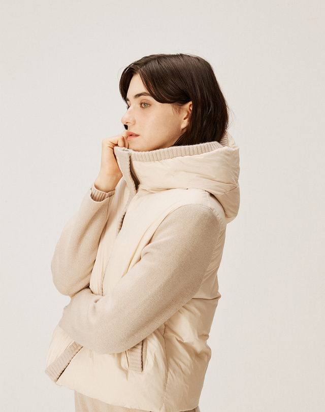 캐시미어하우스 [Murray Allan] 100%캐시미어 Hoody Goose down mix Jacket_ Skin Beige (SB) M43WOT020SB 착용컷