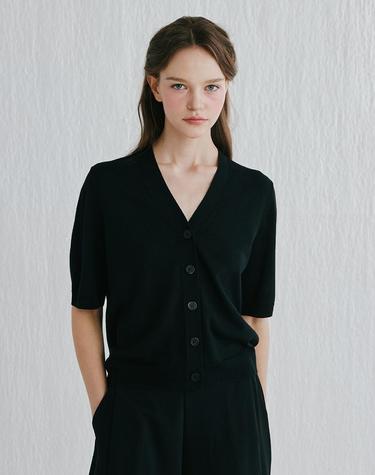 [Murray Allan]V-neck half Cardigan_Black (BK) M52WCD007BK
