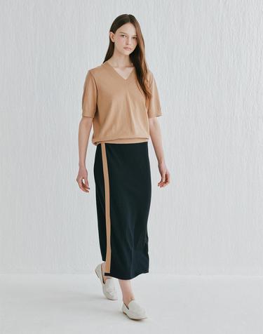[Cashmere Class]Semi Lap Skirt_BLACK(BK) C52WSK008BK