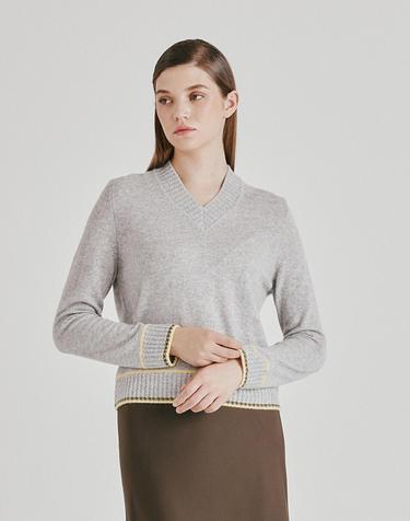 [Murray Allan]100%캐시미어 Cable rib V-neck pullover_Light grey (LG) M53WPU004LG