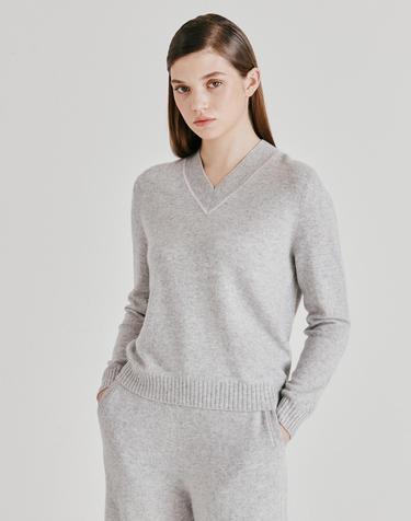 [Murray Allan] 100%캐시미어 V-neck color line pullover_Light grey (LG) M53WPU009LG