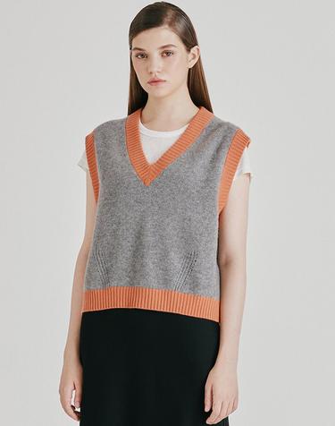 [Cashmere Class] 100%캐시미어 Contrast square vest_Brume(BM) C53WVT001BM