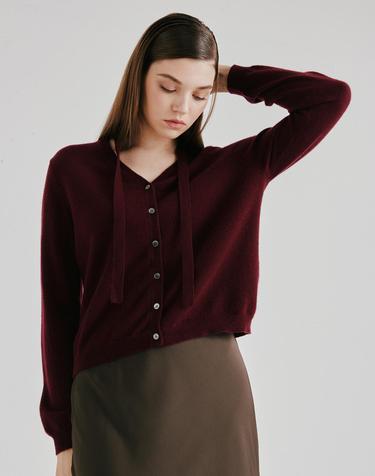[Cashmere Class] 100%캐시미어 Tie V-neck Cardigan_Cognac (GC) C53WCD009GC