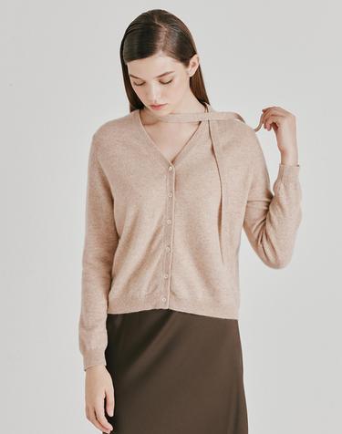 [Cashmere Class] 100%캐시미어 Tie V-neck Cardigan_Latte (LT) C53WCD009LT