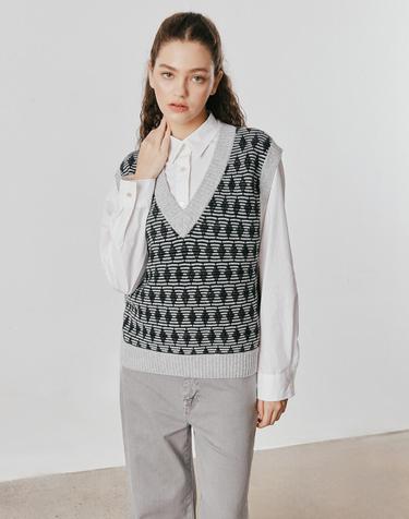 [Murray Allan] 100%캐시미어 Honeycomb Texture V-vest_ Black (BK) M53WVT058BK
