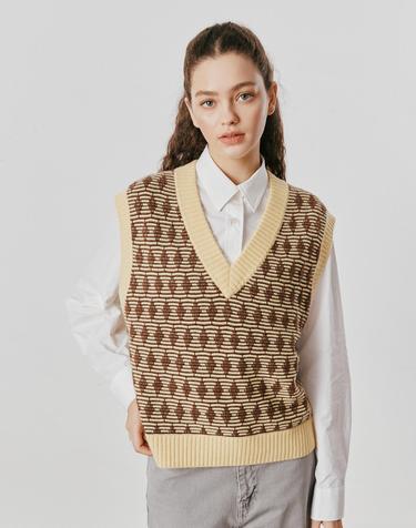 [Murray Allan] 100%캐시미어 Honeycomb Texture V-vest_ Cocoa (CO) M53WVT058CO