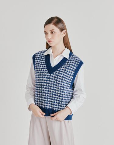 [Murray Allan] 100%캐시미어 Houndtooth check Texture V-vest_ Dark navy (DN) M53WVT059DN