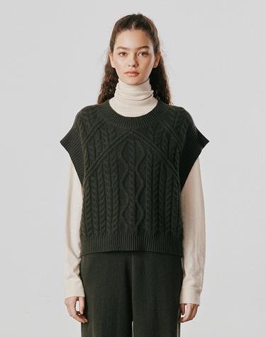 [Cashmere Class] 100%캐시미어 Ruffle Vest_Forest(FT) C53WVT015FT