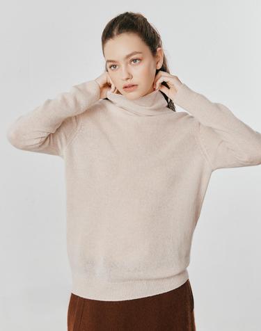 [Cashmere Class] 100%캐시미어 Rollneck Loose Pullover_Pink Beige(PB) C53WPU025PB