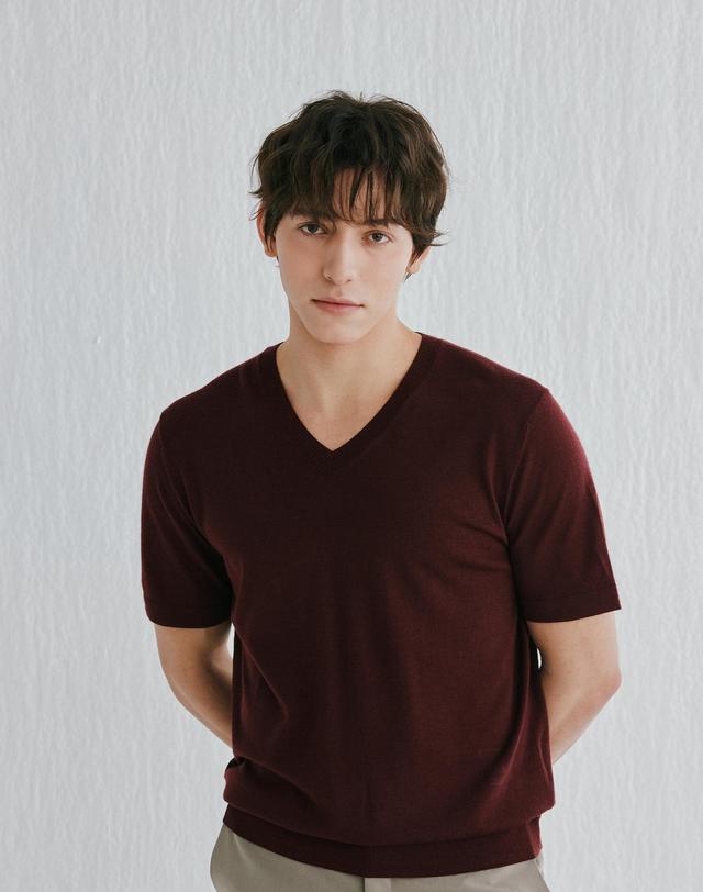 캐시미어하우스 [Murray Allan]Short sleeve V-neck pullover_Burgundy (BG) M52MPU001BG 착용컷