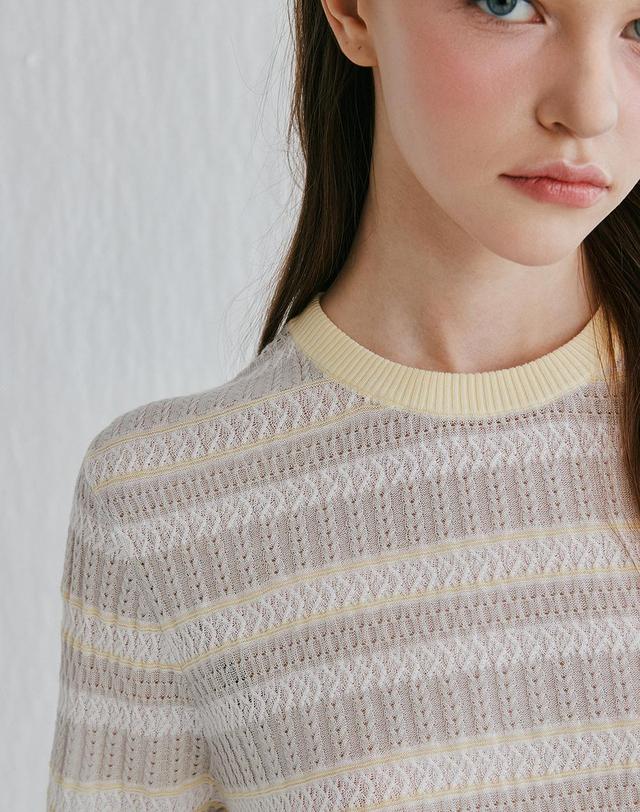 캐시미어하우스 [Murray Allan]Color stripe cable pulloverr_ Yellow (YE) M52WPU016YE 착용컷