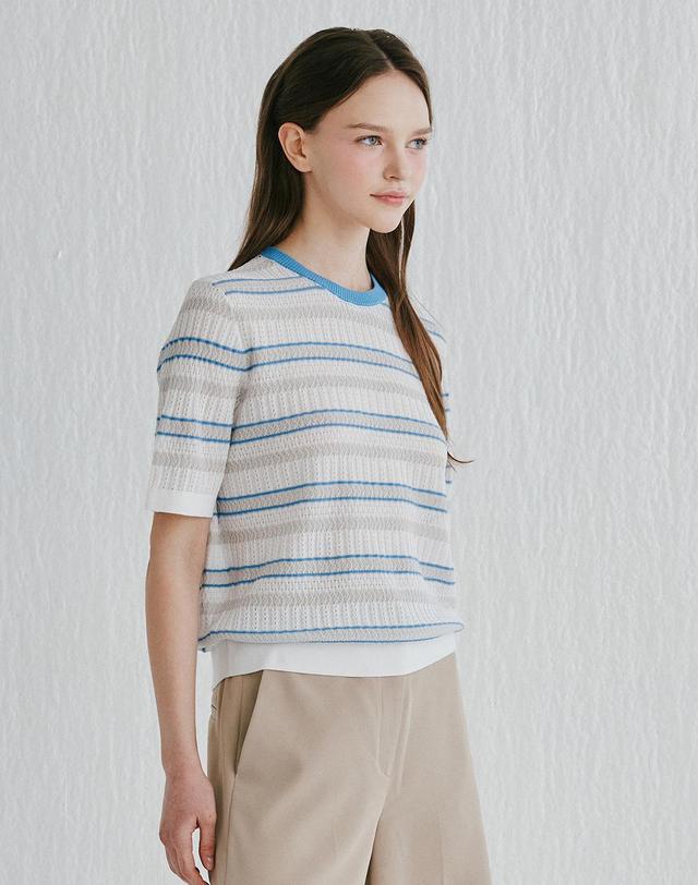 캐시미어하우스 [Murray Allan]Color stripe cable pulloverr_ Blue (BL) M52WPU016BL 착용컷