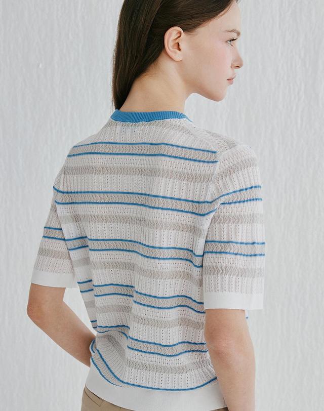 캐시미어하우스 [Murray Allan]Color stripe cable pulloverr_ Blue (BL) M52WPU016BL 착용컷