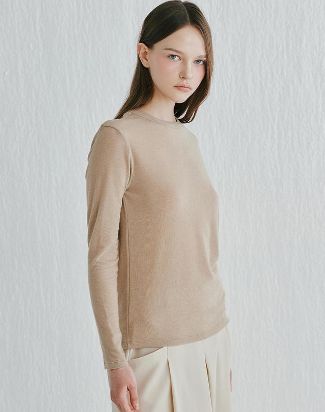 캐시미어하우스 [Cashmere Class]Wool long T-shirts_BEIGE(BE) C52WTS034BE 착용컷
