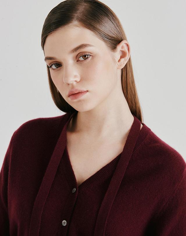캐시미어하우스 [Cashmere Class] 100%캐시미어 Tie V-neck Cardigan_Cognac (GC) C53WCD009GC 착용컷