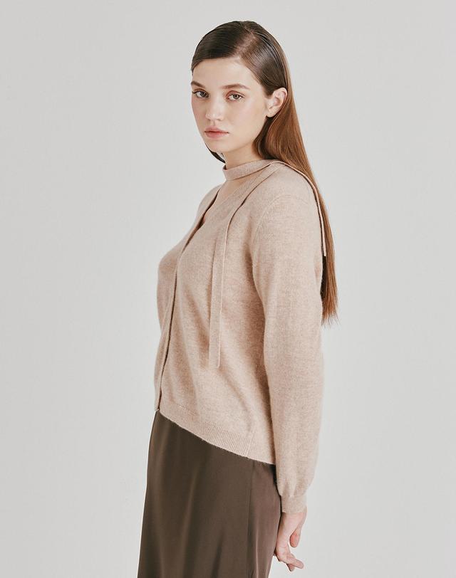 캐시미어하우스 [Cashmere Class] 100%캐시미어 Tie V-neck Cardigan_Latte (LT) C53WCD009LT 착용컷