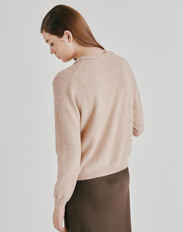캐시미어하우스 [Cashmere Class] 100%캐시미어 Tie V-neck Cardigan_Latte (LT) C53WCD009LT 착용컷