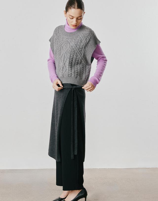캐시미어하우스 [Cashmere Class] 100%캐시미어 Wrap Skirt_Charcoal(CH) C53WSK011CH 착용컷