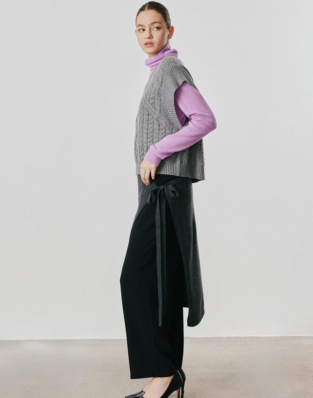 캐시미어하우스 [Cashmere Class] 100%캐시미어 Wrap Skirt_Charcoal(CH) C53WSK011CH 착용컷