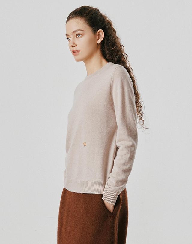 캐시미어하우스 [Murray Allan] 100%캐시미어 Round pullover_Skin beige (SB) M53WPU061SB 착용컷