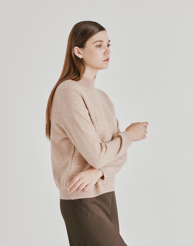 캐시미어하우스 [Cashmere Class] 100%캐시미어 Jacquard Contrast Pullover_Latte(LT) C53WPU012LT 착용컷